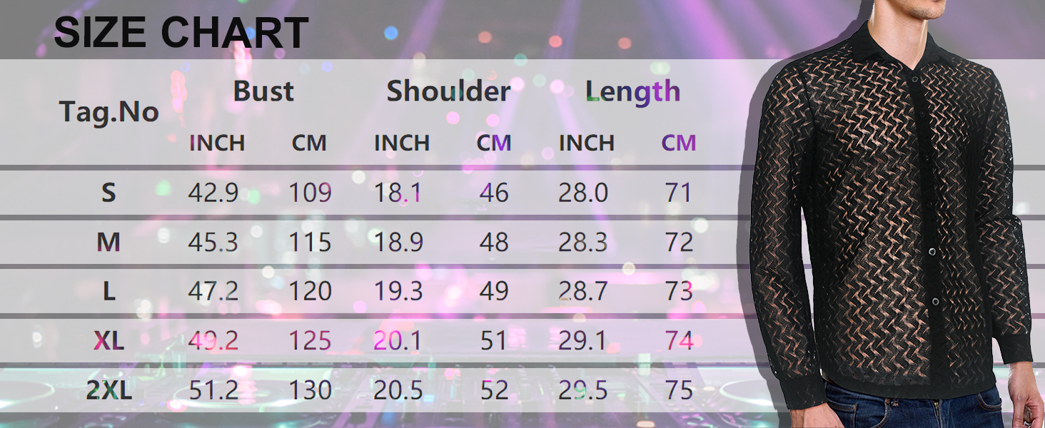 Чоловіча прозора блуза з довгим рукавом Panegy, мереживна сорочка, сітчаста, облягаюча, чорна, розмір L