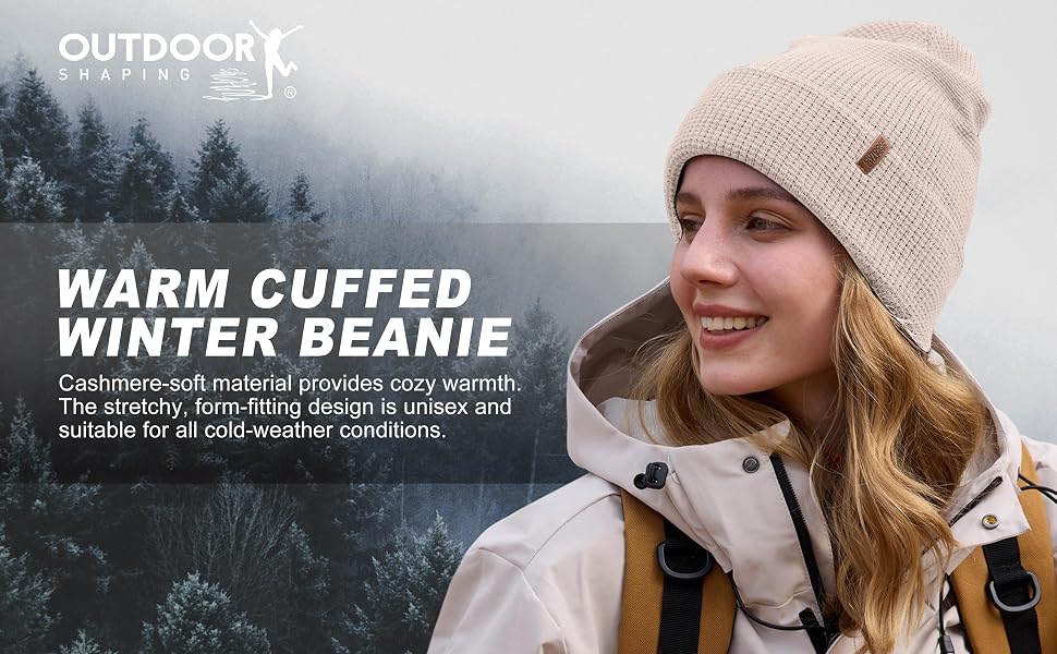Зимова шапка-біні з мериносової вовни Outdoor Shaping для чоловіків та жінок, тепла в'язана шапка з відкидним манжетом, світло-бежева