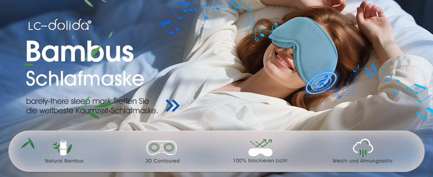 Bluetooth-маска для сну LC-dolida з ефектом повного затемнення, бамбукова бавовна, HiFi звук, Bluetooth 5.4, регульований ремінець, сіро-блакитна