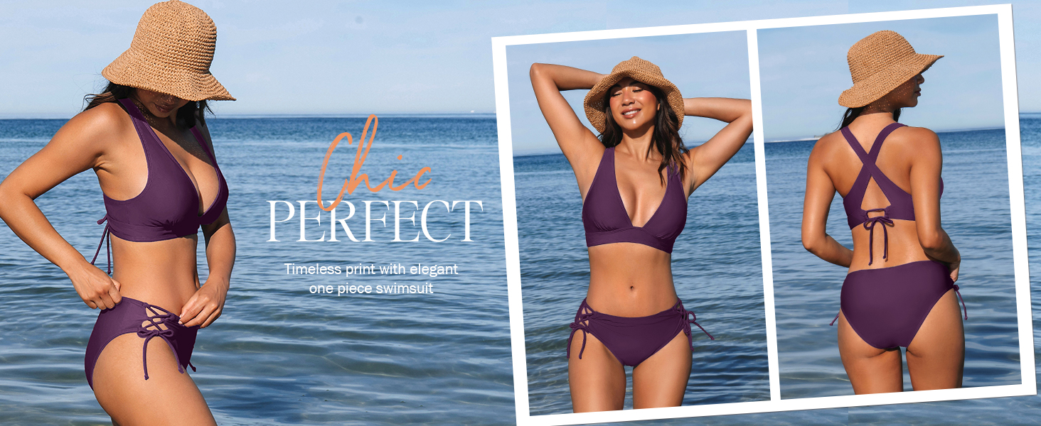 CUPSHE БІКІНІ Спортивний Роздільний Купальник з V-подібним вирізом, на зав'язках, низька талія, квітковий принт, оливковий колір, для жінок