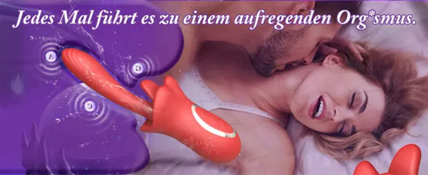 Вібратор жіночий кліторальний та точковий G-Spot Dildo з язичковим стимулятором – 10 режимів вібрації, силікон, червоний