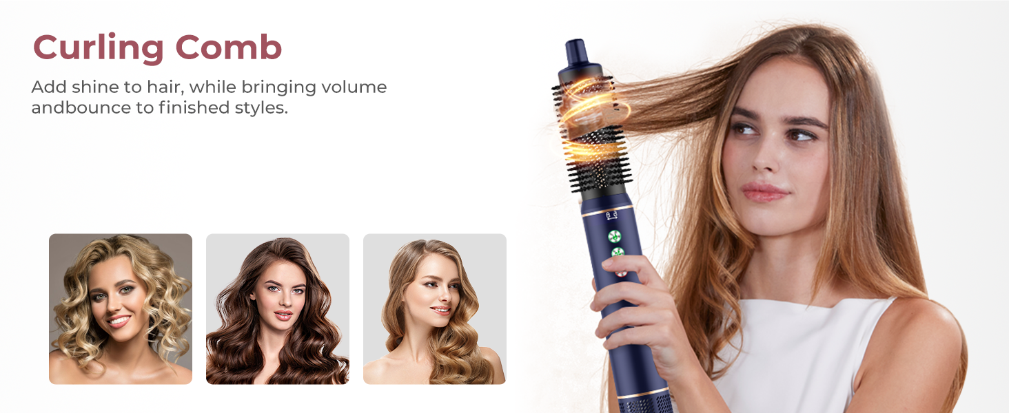 Мультистайлер для волосся 6 в 1 MogaWave Hairstyler Pro Airbrush: стайлер з феном, круглою щіткою для об'єму, вирівнювачем та насадками для завивки (Синій)