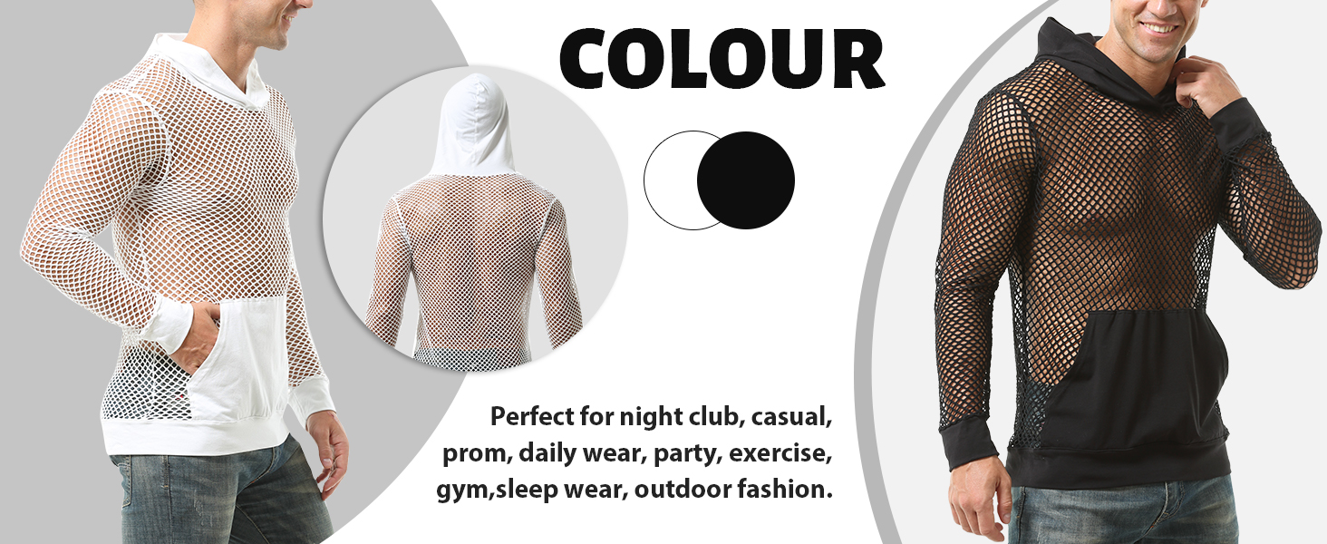 Чоловіча сітчаста сорочка AIEOE: дихаюча, з довгим рукавом, мереживна, сексуальна клубна сорочка, прозора сітчаста сорочка, чорна