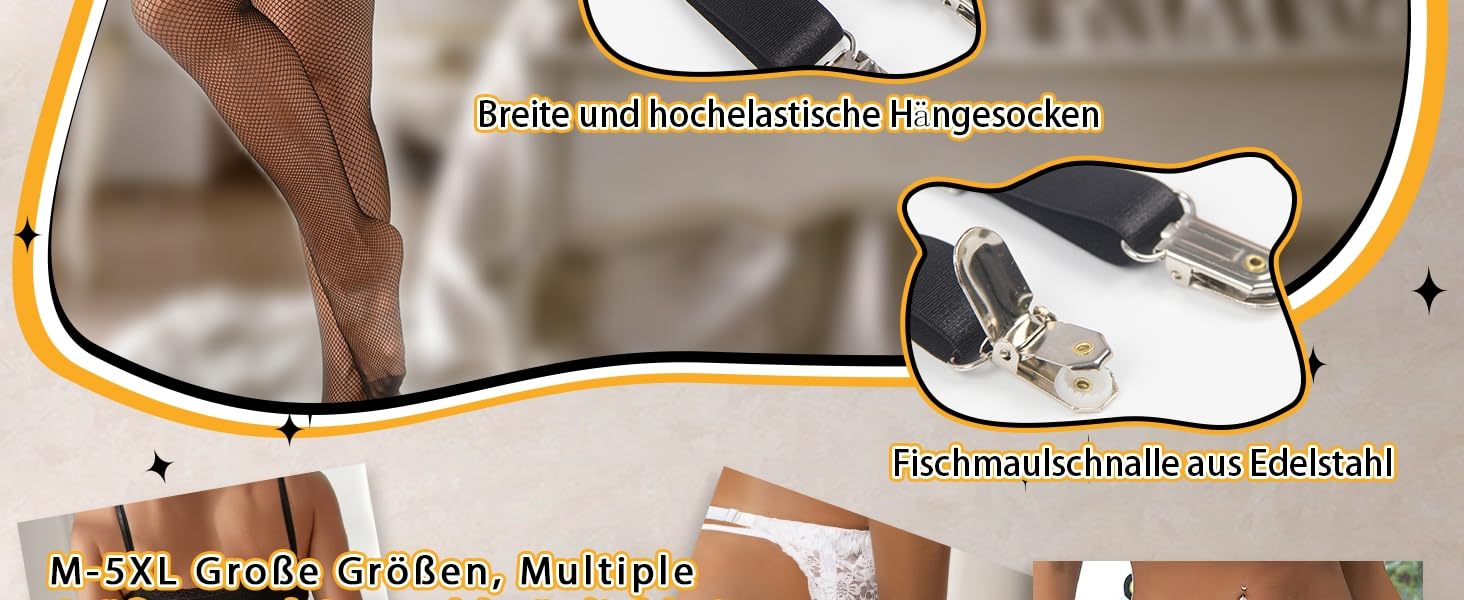 Комплект спідньої білизни Comeondear з ремінцями: 4 кліпси, великі розміри XL-XXL. Прозорий мереживний стрінг, широкі лямки, стріп-гуртel.