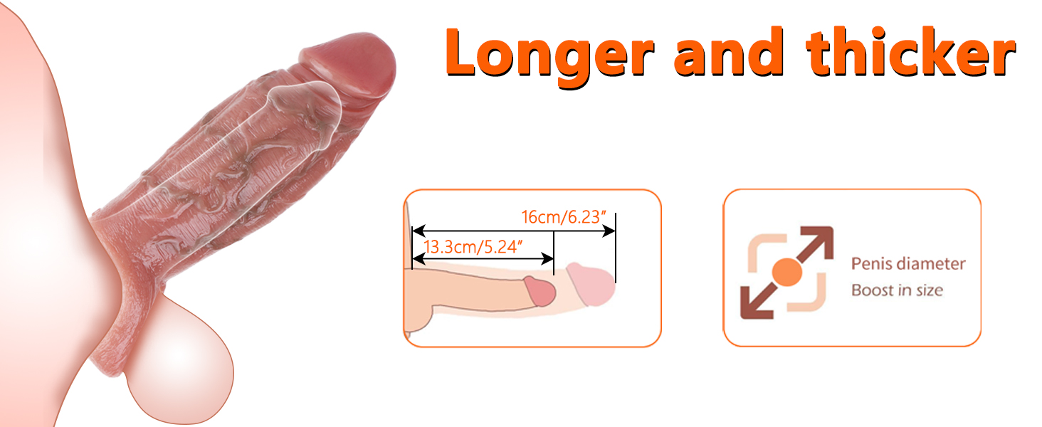 Реалістична пеніс-манжета з потовщеним мошонковим кільцем для збільшення пеніса та затримки еякуляції. Секс-іграшка для чоловіків. Реалістичний колір шкіри.