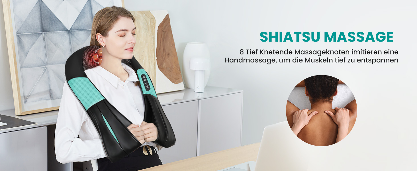 Масажер для шиї та плечей Nekteck 3D Shiatsu з підігрівом, глибокий тканинний масажер для спини та стоп для зняття м'язового болю, синій