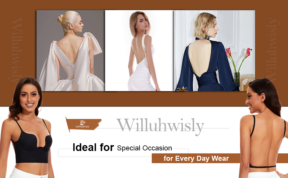 Жіночий бюстгальтер Willuhwisly без спинки, з регульованими положеннями, глибокий виріз, безшовний, трансформуючий, чорний (85C)