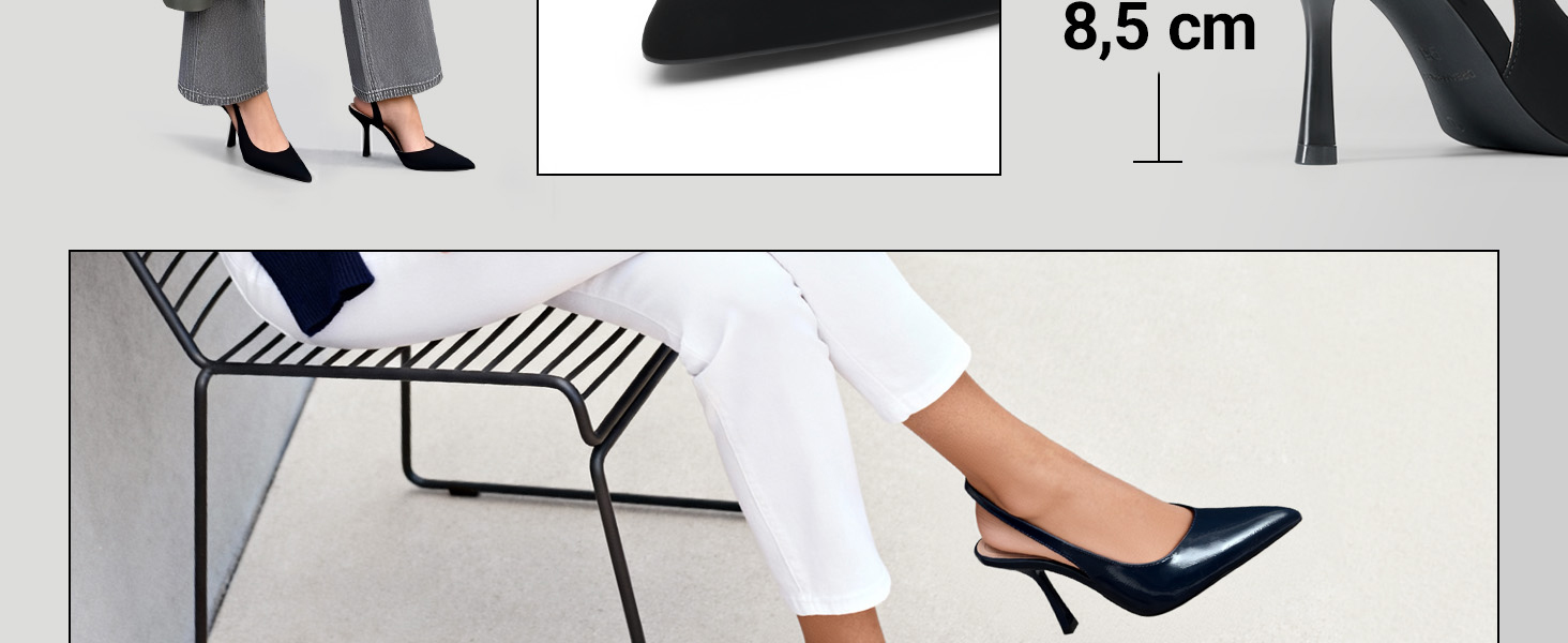Жіночі туфлі-човники Slingback DREAM PAIRS з відкритим задником, чорні, лаковані, розмір 39 EU