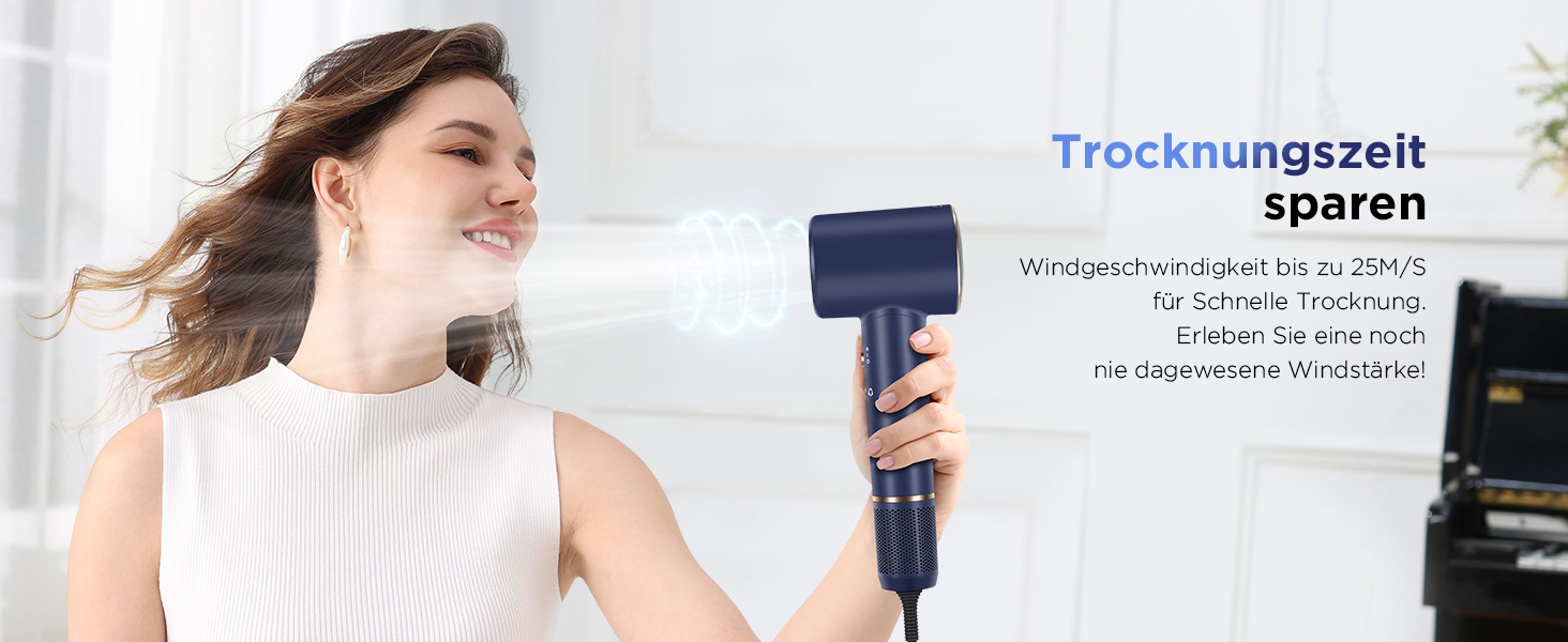 Професійний фен для волосся PARWIN PRO BEAUTY Air-Sonic з HD-LED дисплеєм, безщітковим мотором 110,000 об/хв та іонізацією (200 млн негативних іонів), швидка сушка 25 м/с, колір Прусський синій