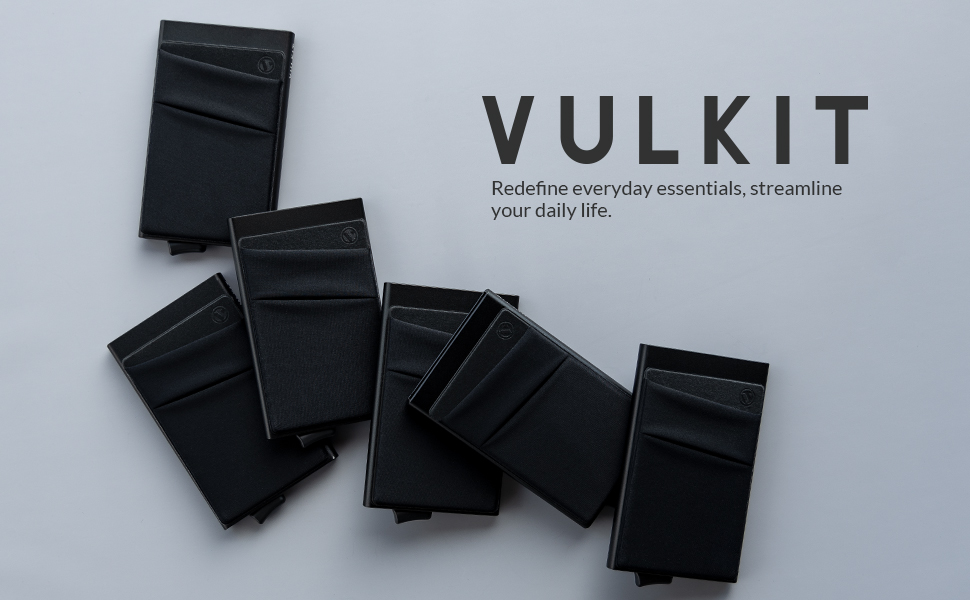 Чоловічий картхолдер VULKIT з RFID/NFC захистом, міні-гаманець для 5-7 карт та купюр, чорний