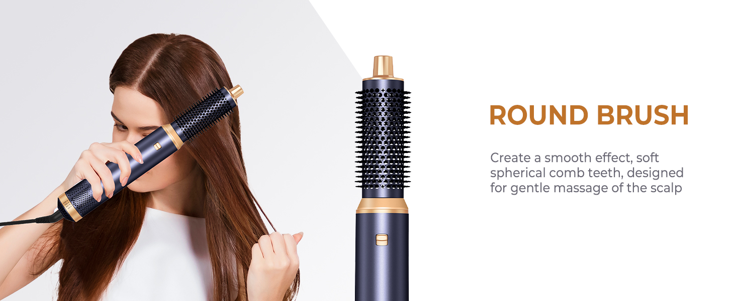 Мультистайлер для волосся 5 в 1 UKLISS Airstyler: фен, вирівнювач, гофре та круглі щітки для укладки, чорний з синім
