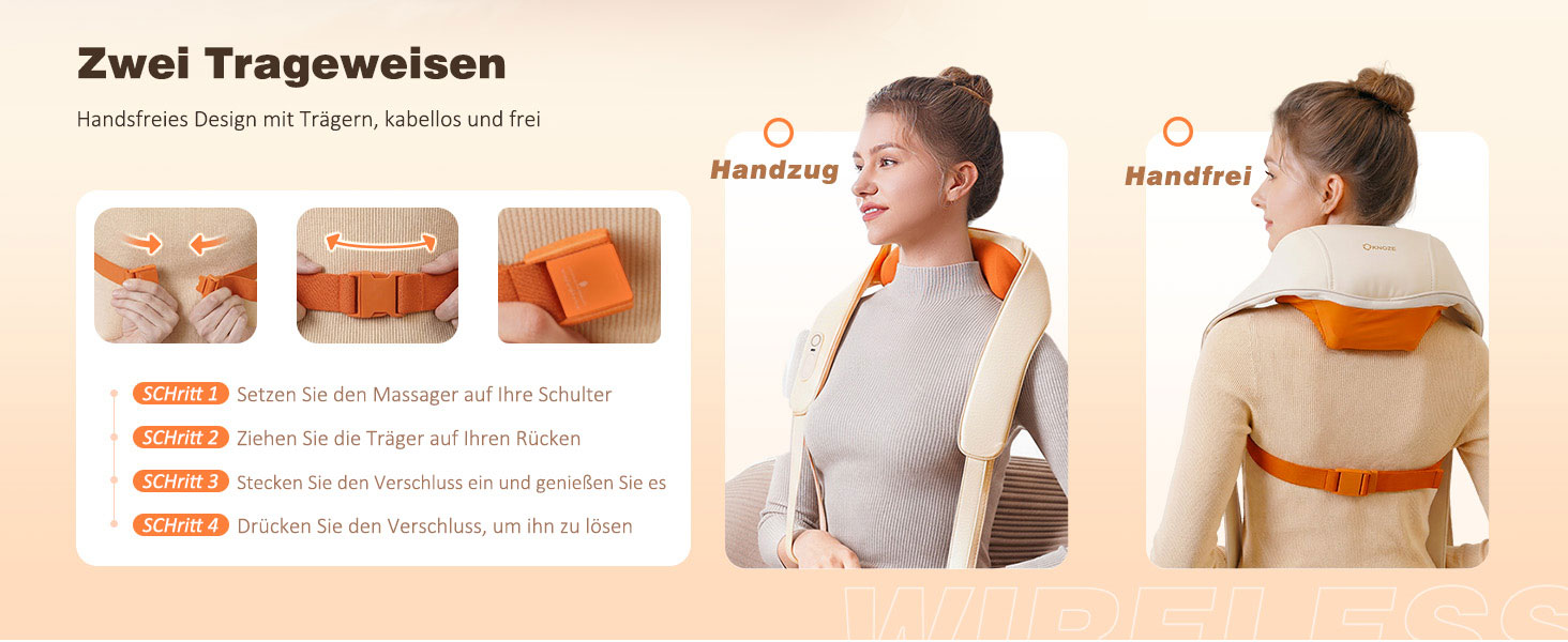 Бездротовий масажер для шиї та плечей KNQZE Shiatsu 4D з функцією підігріву, бежевий