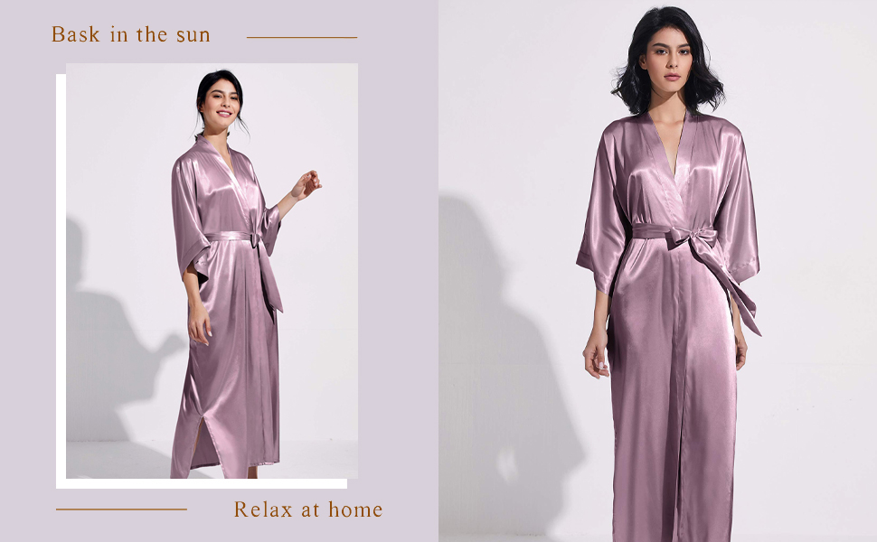 Шовковий халат-кімоно PRODESIGN для жінок, довгий, з поясом, однотонний, чорний. Легкий халат для дому та сну.