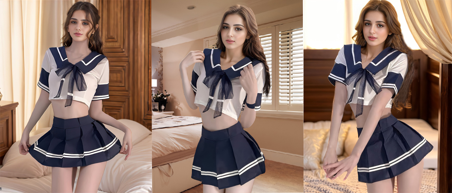 Костюм для косплею Шкільної Дівчинки: Комплект нижньої білизни з міні-самурайським костюмом, темно-синій (3-частинний)