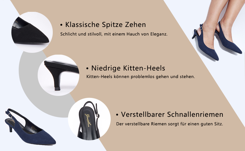 Жіночі елегантні туфлі-човники GENSHUO на низьких підборах (kitten heels) з відкритою п'ятою, чорний лак, розмір 42 EU