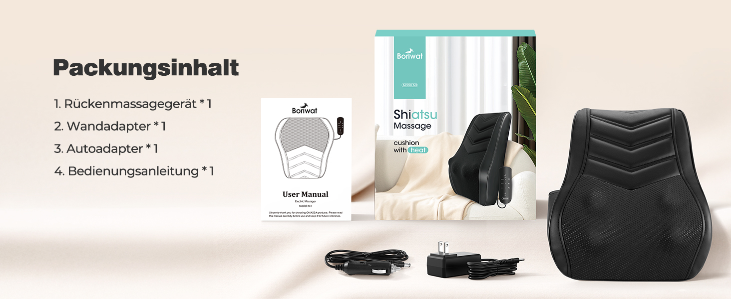 Масажер для шиї та спини Boriwat Shiatsu 3D з функцією підігріву, чорний