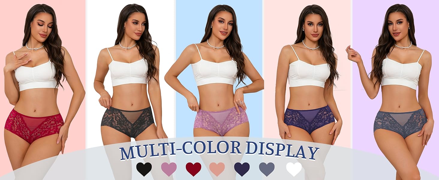 Слідки жіночі мереживні безшовні з високою талією, великі розміри (S-4XL), 6 шт. в наборі (чорний/бірюзовий/червоний/синій/фіолетовий/нюд)