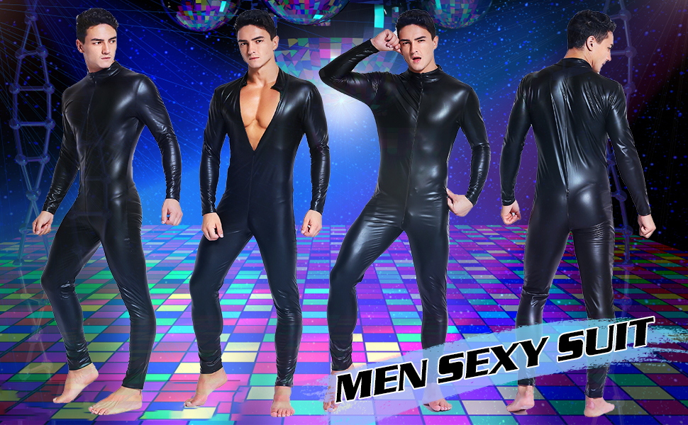 Боді з екошкіри для чоловіків Maeau, блискучий catsuit, леотард, комбінезон, клубний одяг, костюм, шкіряні шорти, мокра шкіра, жилет, для Хелловіну, косплей, чорний, розмір 3, 38