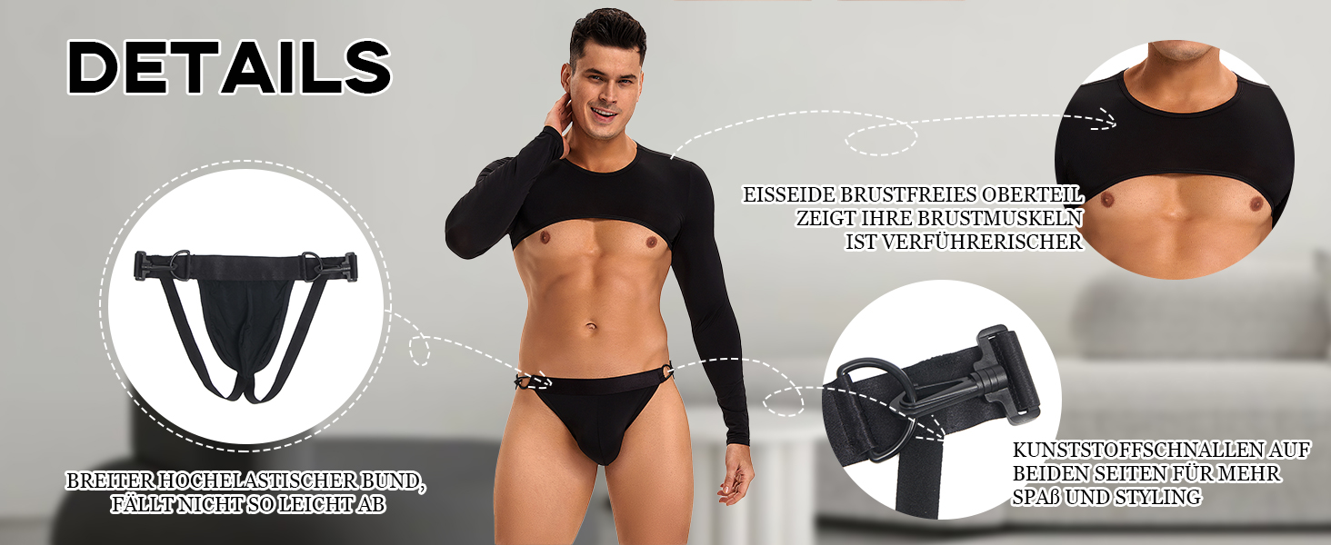 Костюм для чоловіків Ohmydear: сексуальна спідниця з довгим рукавом з шовку та шорти, чорний, XL