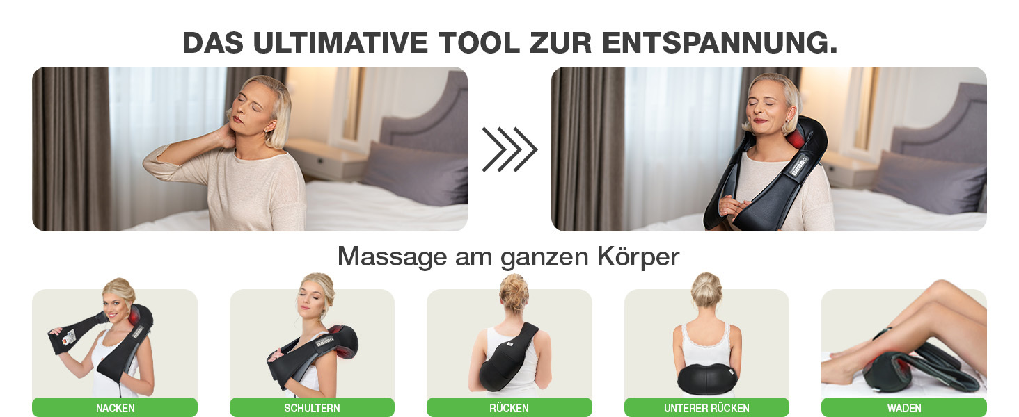 Акумуляторний масажер для шиї та плечей DONNERBERG® Shiatsu, бездротовий, сертифікований TÜV, 50x43x17,6 см