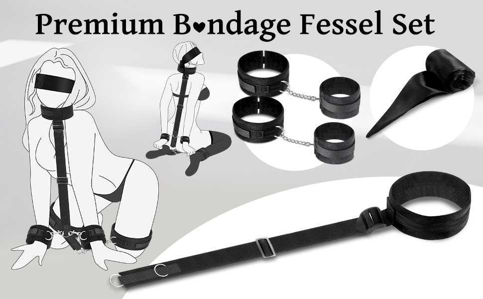 Набір для БДСМ-інтимних ігор для пар: набір для зв'язування, наручники, феттери, маска для очей, набори для зв'язування зап'ястя та шиї. 3 шт.