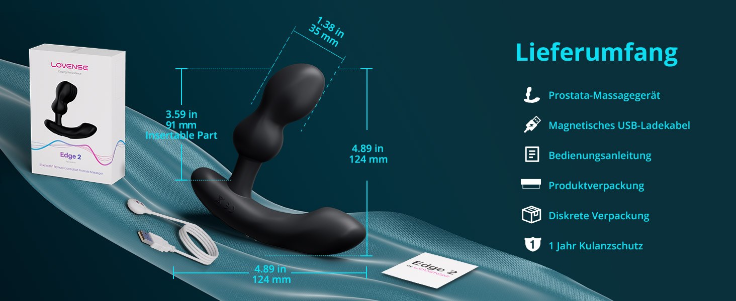 Lovense Edge 2: чоловічий анаплаг з пультом керування, вібрація простати, Bluetooth, 10000+ режимів, іграшки для дорослих