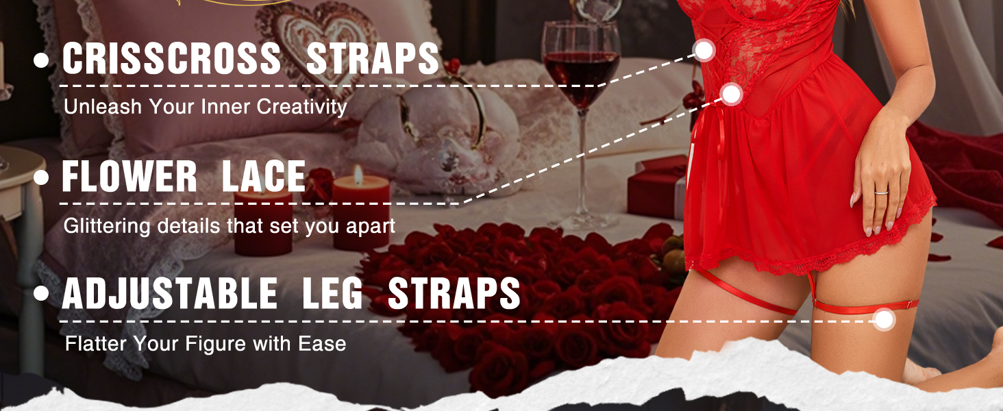 Сексуальний комплект спідньої білизни для жінок: мереживний набір, рейнжержа, нічна сорочка, babydoll з панчішними ремінцями та трусиками, чорний колір