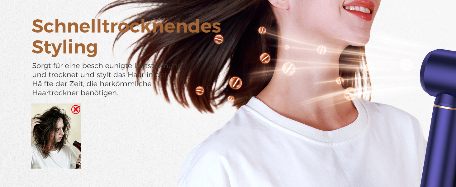 Мультистайлер для волосся 6 в 1 UKLISS Air Styler Set з дифузором, LCD-дисплеєм та насадами для завивки, сушіння та вирівнювання, 1000 Вт, Gold Blue