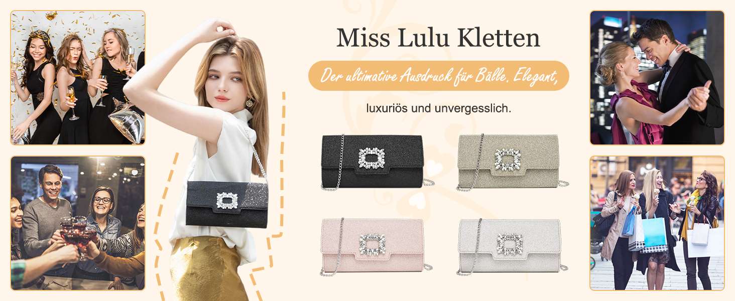 Жіночий вечірній клатч Miss Lulu з блискітками — Елегантна сумка-конверт через плече з ланцюжком для весілля, вечірок та коктейлів