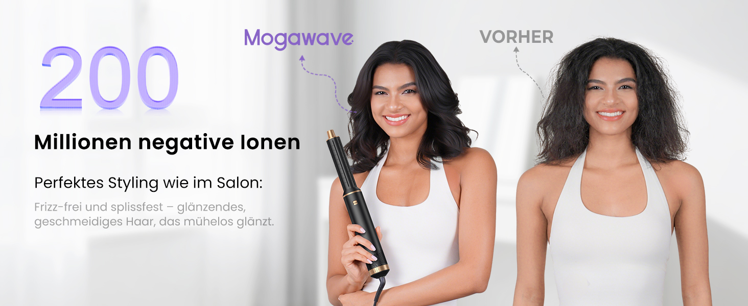 Мультистайлер для волосся 5 в 1 MogaWave Airstyler Pro 1000W: фен-щітка, плойка для локонів, об'ємний стайлер з іонізацією, чорний