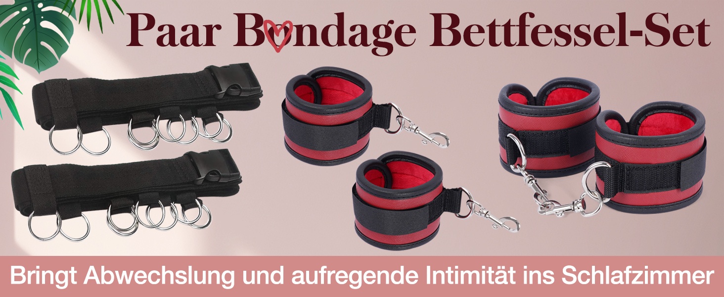 Набір для БДСМ-зв'язування: 12 предметів для еротичних ігор для пар. Включає наручники, кайдани для ніг, ошейник, пов'язку на очі, кліпси для сосків, м'ячик-знеболювач, хрестовину. Підходить для початківців, чоловіків та жінок. Червоний колір.