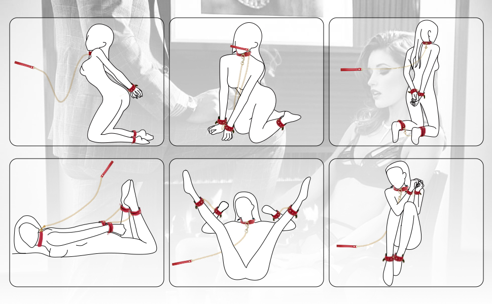 Набір для БДСМ зв'язування: шкіряні наручники, стяжки для ніг, поводок та ошейник. Ідеально для пар, початківців та досвідчених