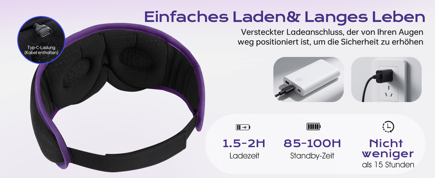 Маска для сну з Bluetooth-навушниками LC-dolida V5.4, дихаюча 3D маска для очей з мікрофоном з бавовни, миюча, для подорожей, йоги та медитації (Лаванда)
