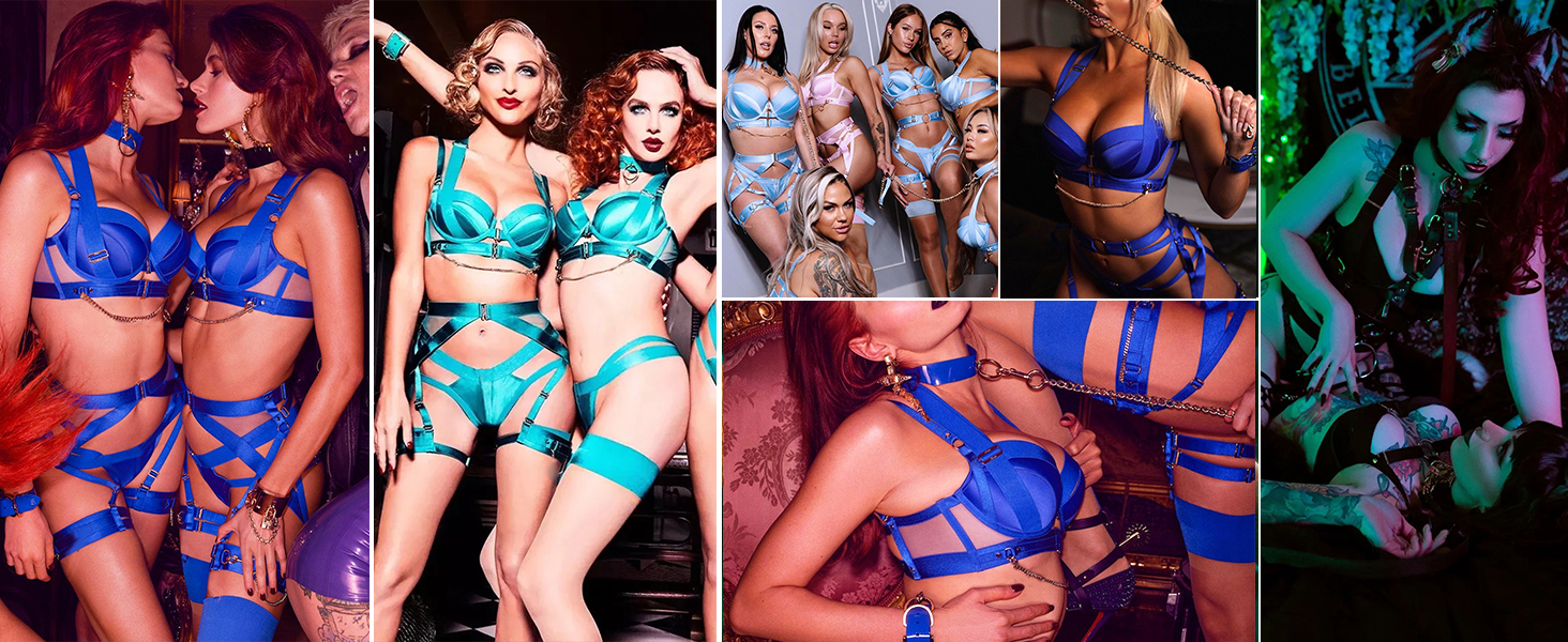 Avidlove Комплект сексуальної білизни для жінок: бюстгальтер з пуш-ап, трусики, бретельки, сліп, чорний