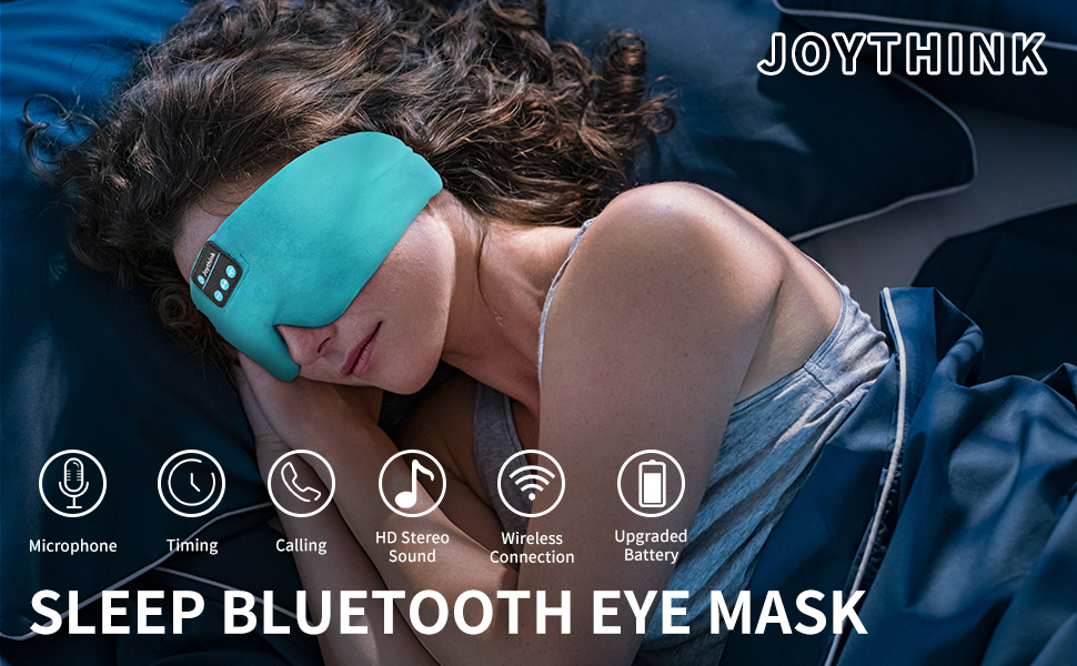 Маска для сну з Bluetooth-навушниками Joythink 5.3, шовкова музична маска для сну та медитації, підходить для сну на боці, 16 год роботи акумулятора, миюча маска для подорожей (блакитна)