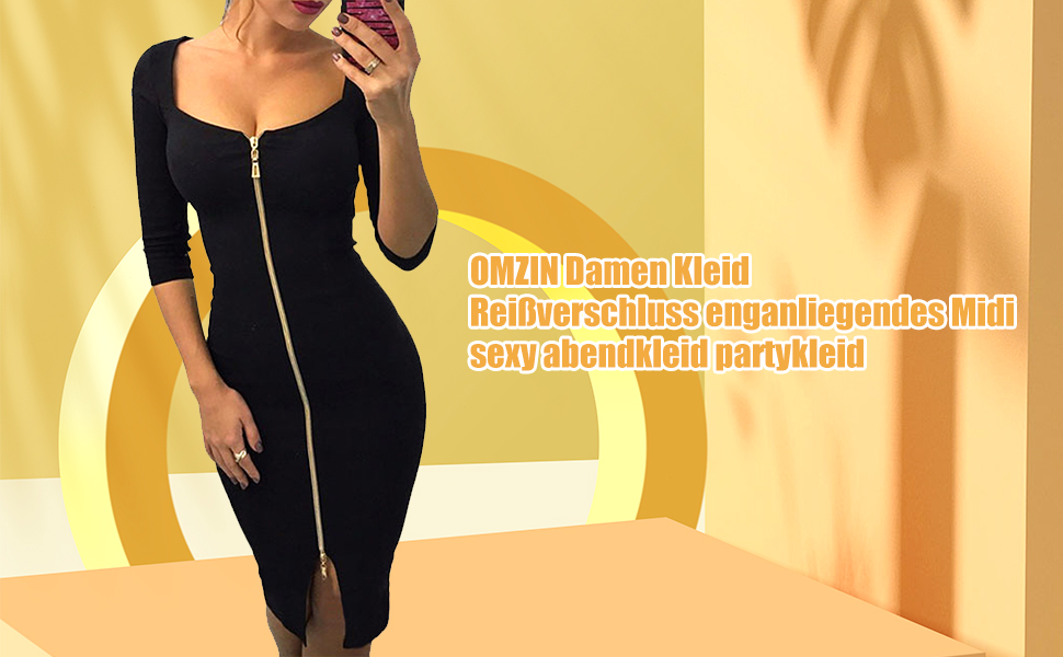 Жіноче обтисле міні-плаття OMZIN з глибоким вирізом та блискавкою, чорне