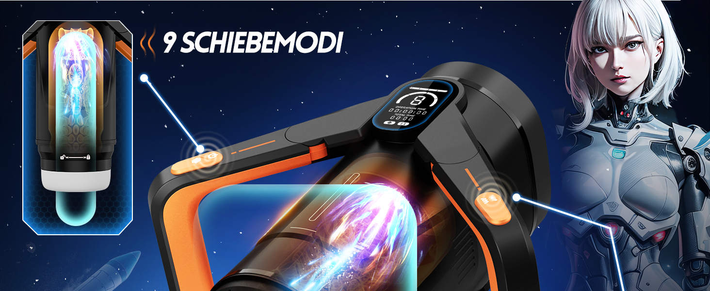 Інтимна іграшка для чоловіків Eanatoys Masturbieren - 9 вібраторів, телескопічна функція, 3D реалістична вагіна, LCD-дисплей, помаранчевий колір