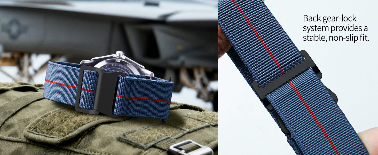 Нейлоновий ремінець для годинника BINLUN Parachute Marine Diver 20мм, військовий тканинний браслет з покращеним гачком-застібкою, синьо-червоний, унісекс