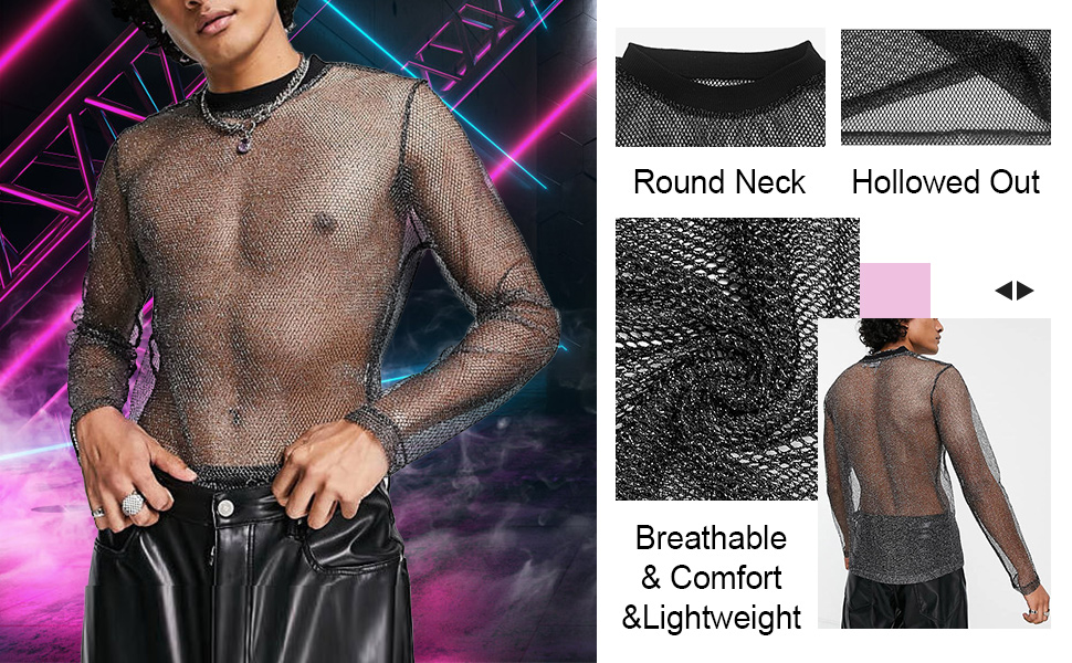Чоловіча сітчаста футболка AIEOE з блискітками, прозора сорочка-сітка, футболка з коротким/довгим рукавом для клубів, літня сітчаста кофта, розмір M