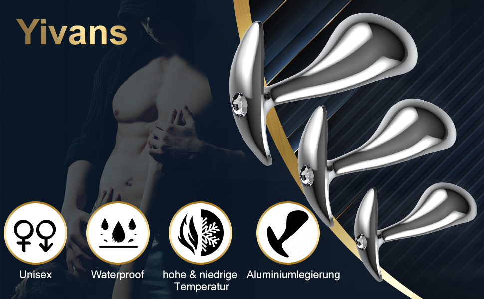 Набір анальних пробок Yivans (24мм, 29мм, 36мм) з металу, кристали, діаманти, для пар, жінок та чоловіків