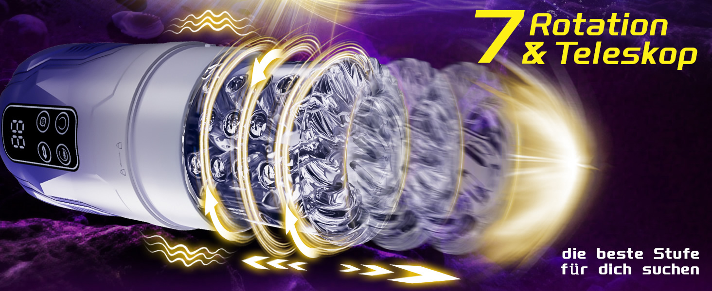 Електричний мастурбатор для чоловіків з телескопічною конструкцією, ротацією, вібрацією та функцією соски. Масажер для пеніса, секс-іграшка.