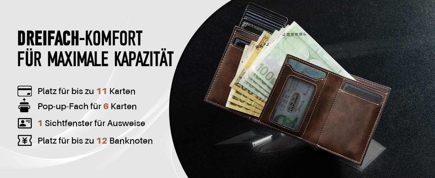 Чоловічий шкіряний гаманець з RFID-захистом, відділенням для монет та віконцем для фото, коричневий