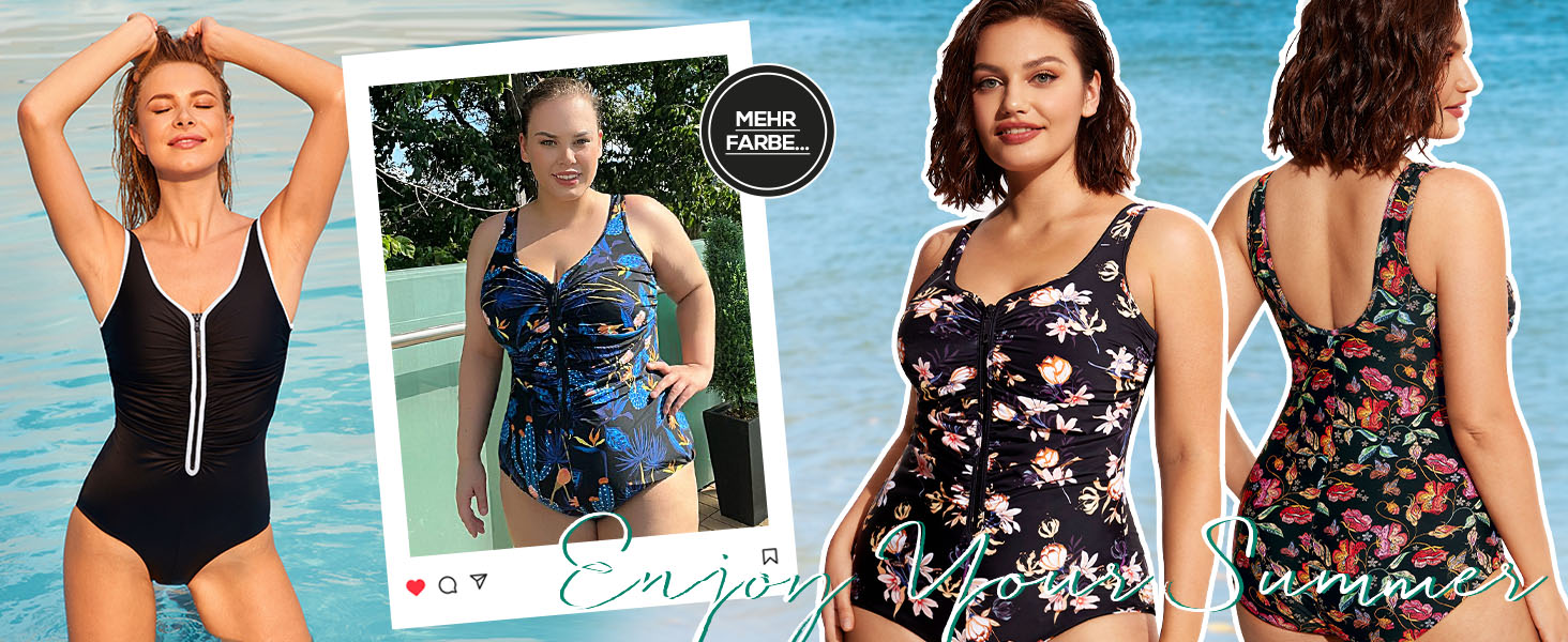 Купальник жіночий Delimira великий розмір з блискавкою спереду, 48, багатокольоровий