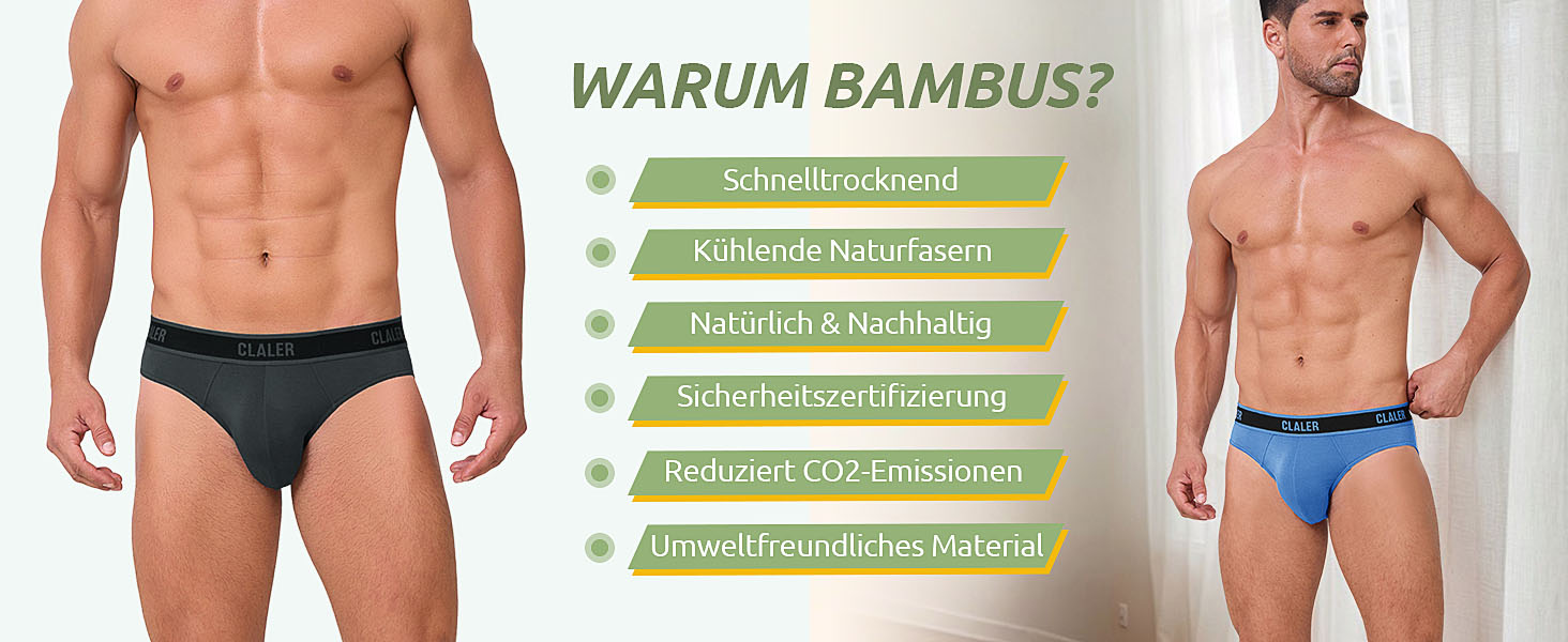 Чоловічі труси CLALER з бамбука (6 шт.) - дихаюча спортивна білизна з антибактеріальним ефектом, чорний+сірий+синій+червоний+зелений+жовтий