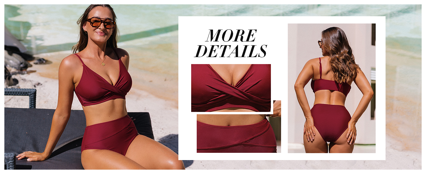 CUPSHE Бійкіні для жінок: Розрізний топ, висока талія, купальник, двочастинний, чорний/зелений