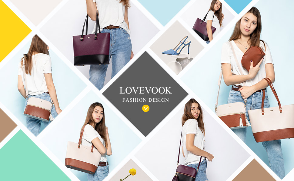 Жіночий набір сумок LOVEVOOK 3-в-1: велика сумка-шопер, сумка на плече та гаманець, екошкіра, чорно-бежевий колір