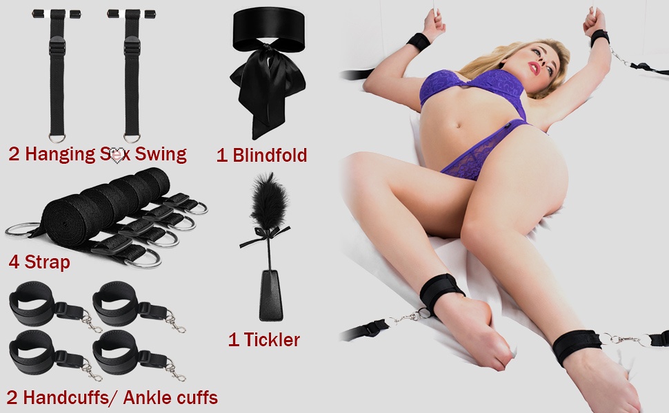 Набір для BDSM-фетшингів: наручники, фетші, петиша, маска для очей. Чорний колір. Для пар.