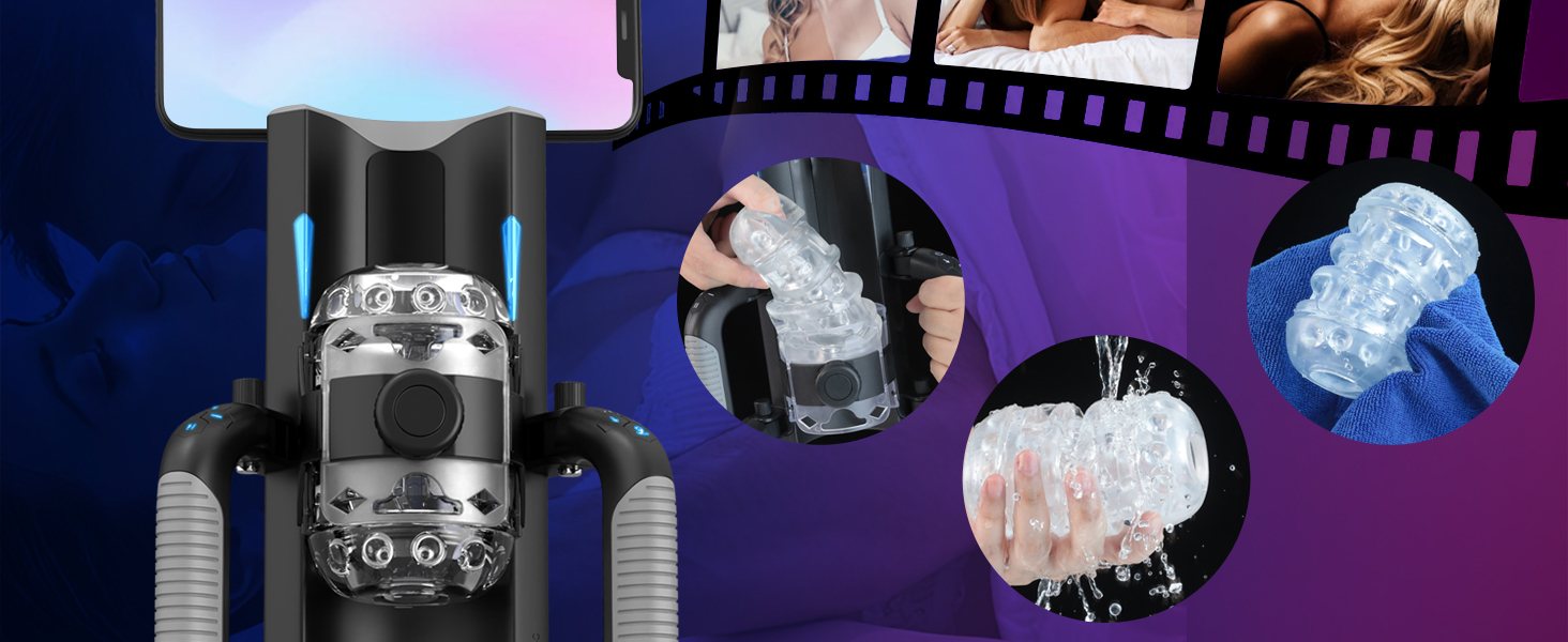 Електричний мастурбатор для чоловіків з підставкою для телефону та складним руків'ям, 12 см, телескопічний, секс-іграшка