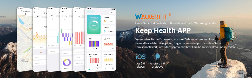 Смарт-годинник WalkerFit A1 Фітнес-трекер з монітором серцебиття та сну, крокомір, водонепроникність IP68, сенсорний екран 1.7