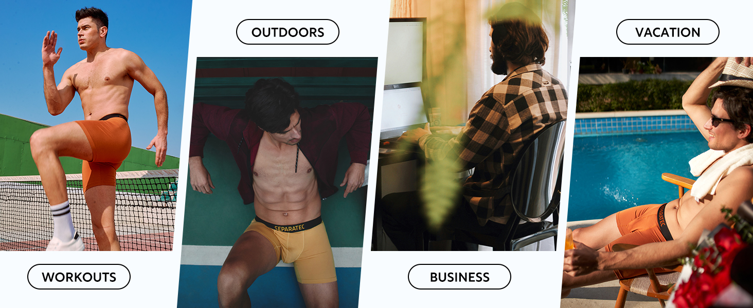 Боксерки чоловічі Separatec 7 шт. з подвійним мішечком, бамбукові, дихаючі, м'які (S, кольори: сіро-блакитний/темно-синій/оливковий/чорний/темно-сірий/темно-фіолетовий/сіро-ліловий)